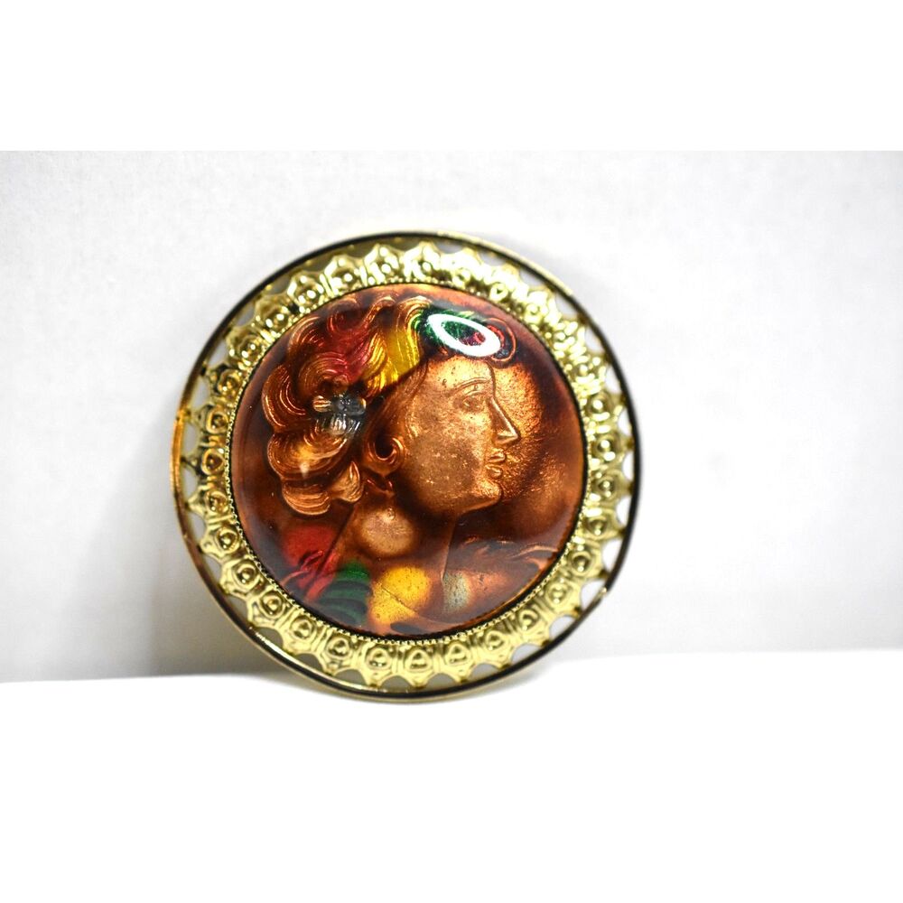NWOT Classic Domed Lady Profile Colorful Headdress 1 3/4" Rhinestone Brooch